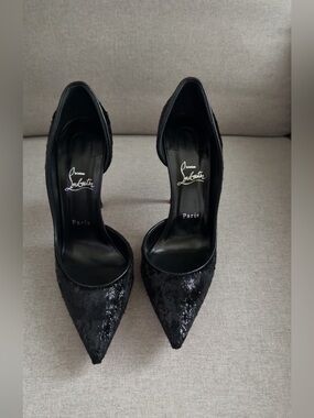 Christian Louboutin Black Sequin Pointed D'Orsay Pumps
